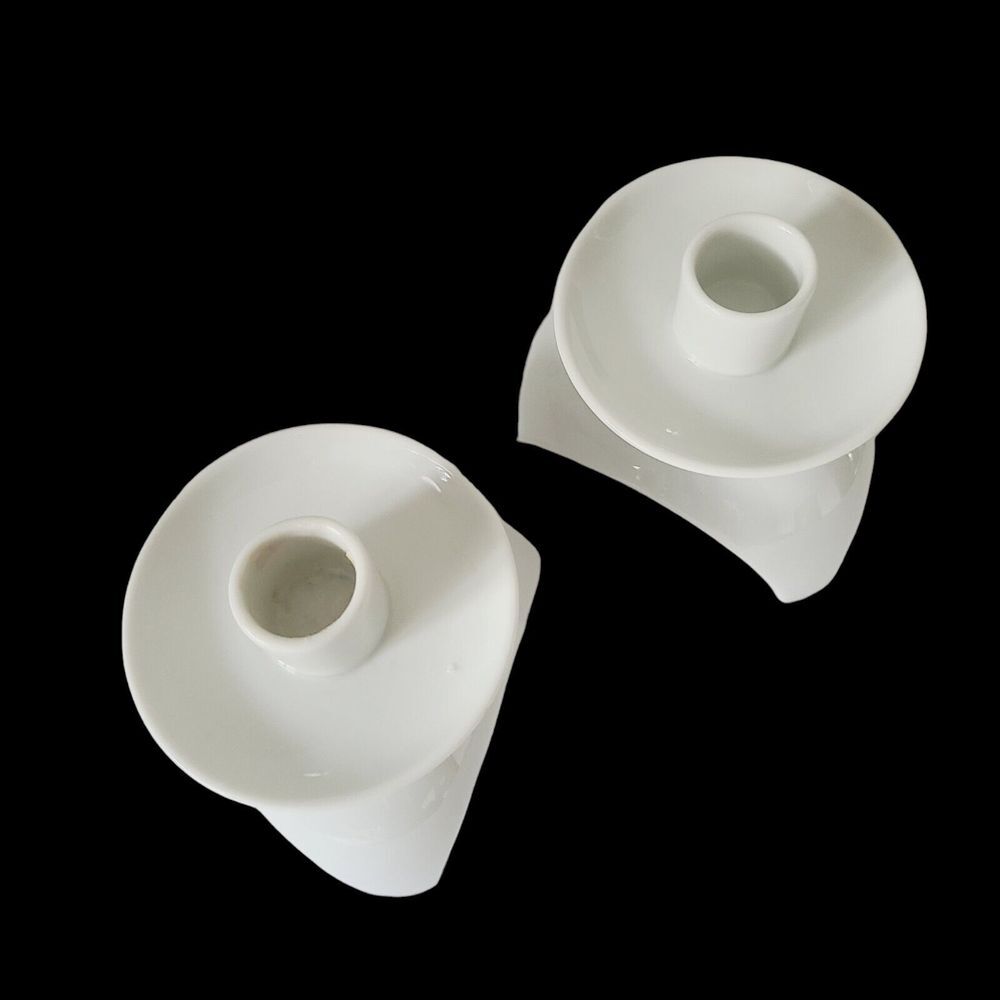 PAIR of Otagiri White Porcelain Tripod Taper Candle Holders  MCM‎ Mid-Century - Picture 3 of 4